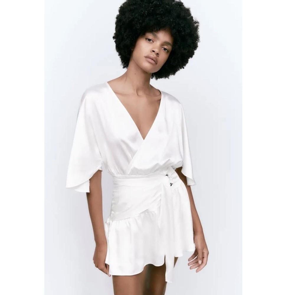 Zara White Satin Belted Romper